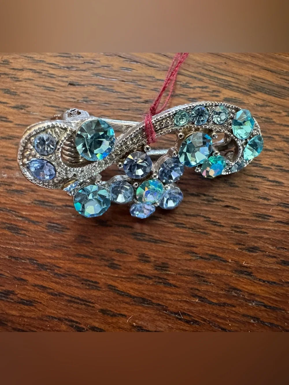 Crystal Accent Barrette Hair Clip - Blue Green Rhinestones